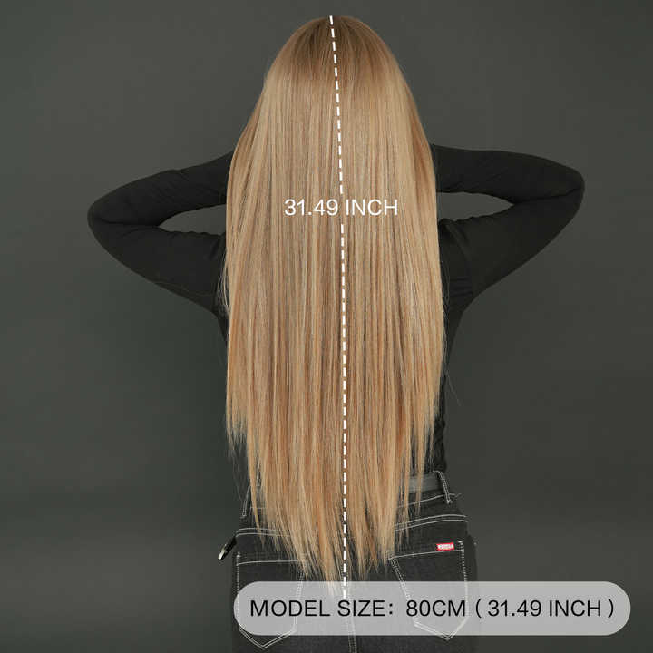 Blonde wig with center parted bangs for women's daily use