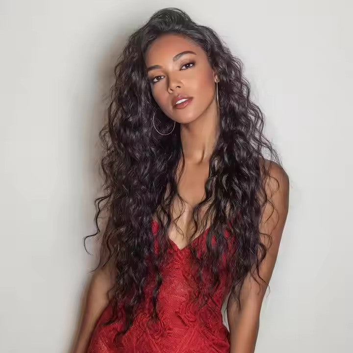 Heat Resistant Synthetic Wig Black Lace Wavy Women's