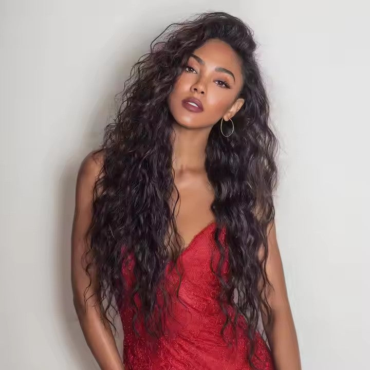 Heat Resistant Synthetic Wig Black Lace Wavy Women's