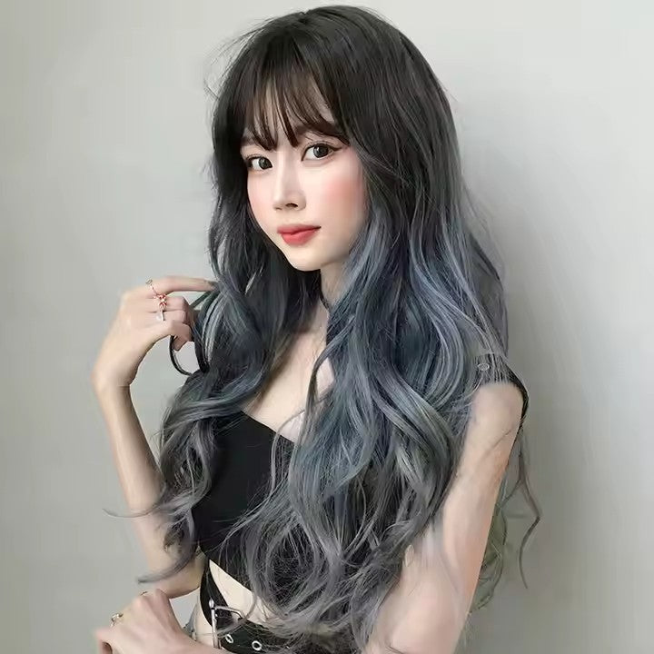 Blue Gray Curly Wigs Wholesale Heat Resistant Fiber